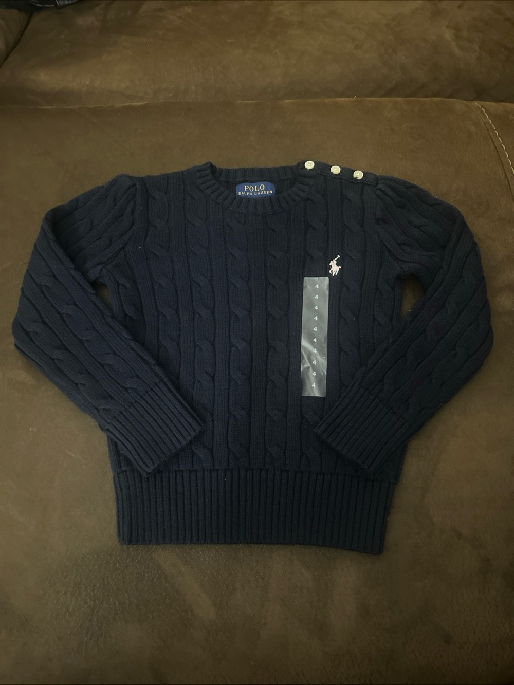 Polo Ralph Lauren Sweater Navy Girls 4 Cable-Knit Cotton Pullover Long Sleeve